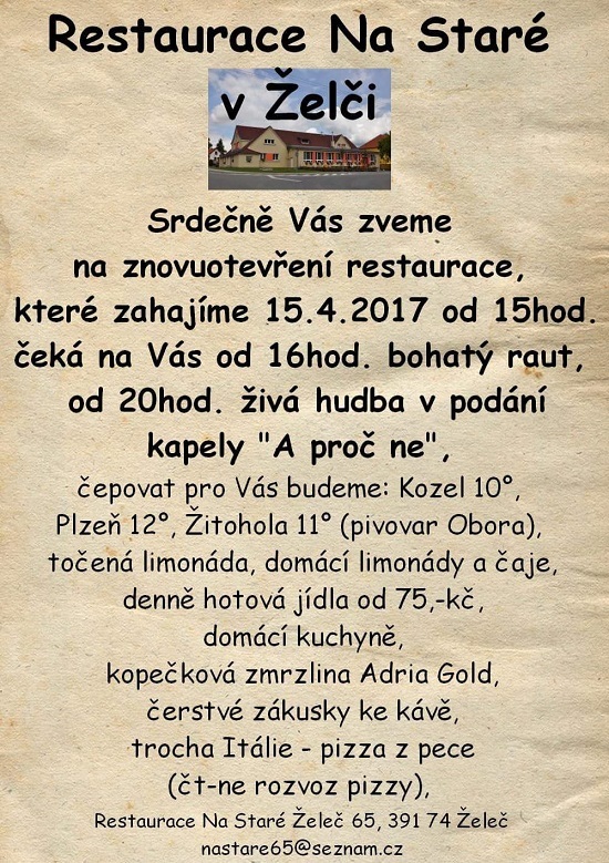 Znovuotevření restaurace Na Staré