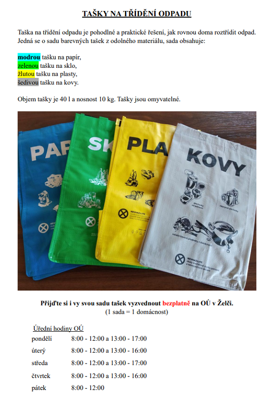 Tašky na třídění odpadu